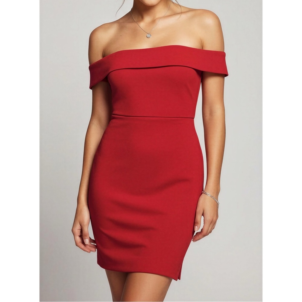 BHLDN Maci Off-Shoulder Stretch Crepe Mini Dress, Red, Medium